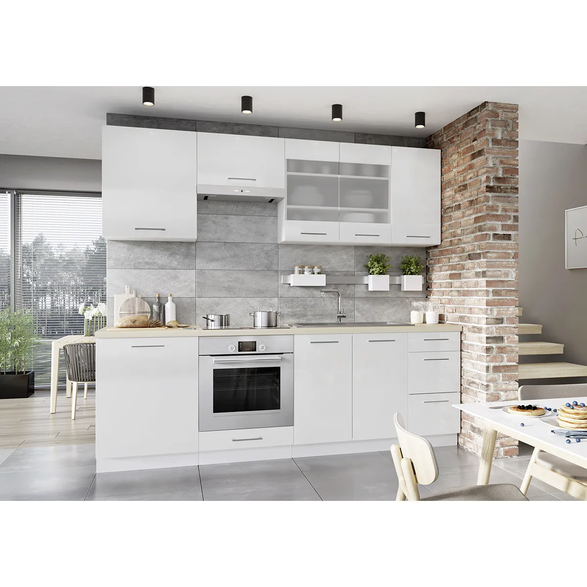 Pegane Cuisine complète Vera 8 pièces - Blanc brillant