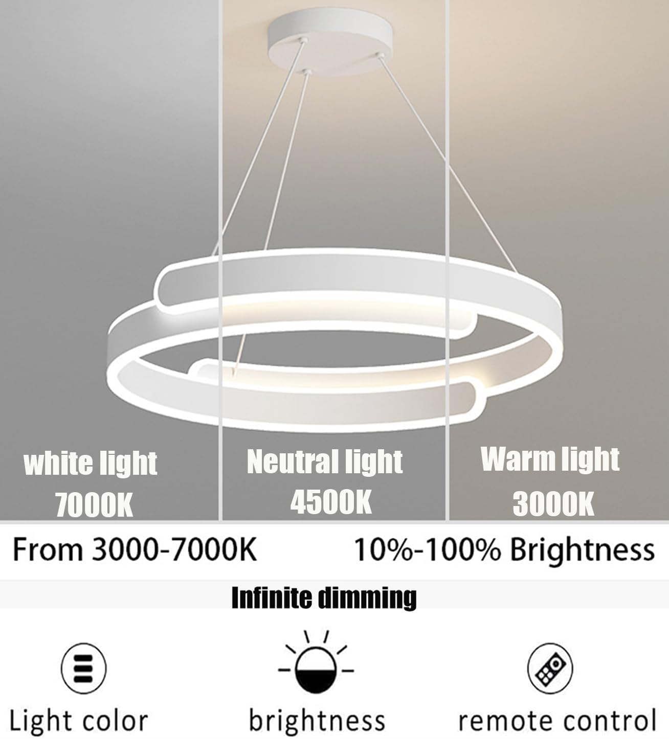 Ring Pendelleuchte Esstisch, Küchenlampe Hängend Dimmbar mit Fernbedienung, LED Hängeleuchte Höhenverstellbarer, Moderne Hängelampe Led Esszimmerlampe für Esszimmer Wohnzimmer Bürolampe (Weiß)