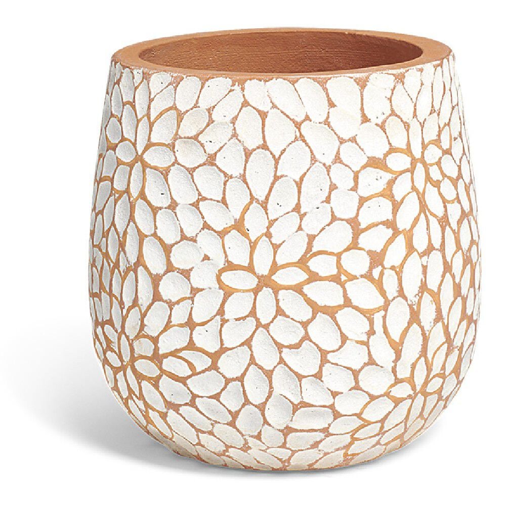 Cache pot rond en terre cuite motif pétale