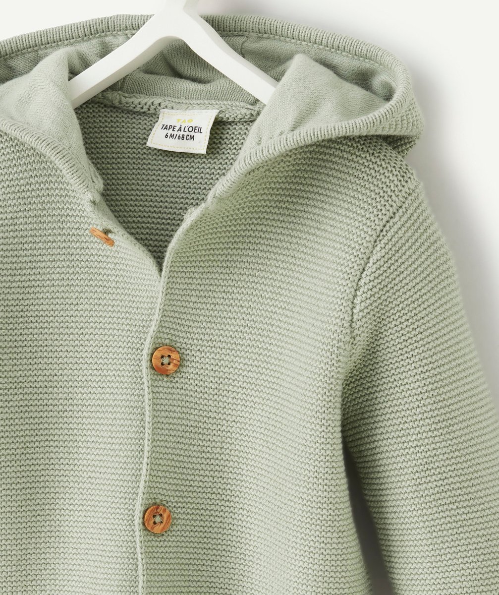 CARDIGAN À CAPUCHE BÉBÉ EN COTON BIOLOGIQUE VERT D'EAU