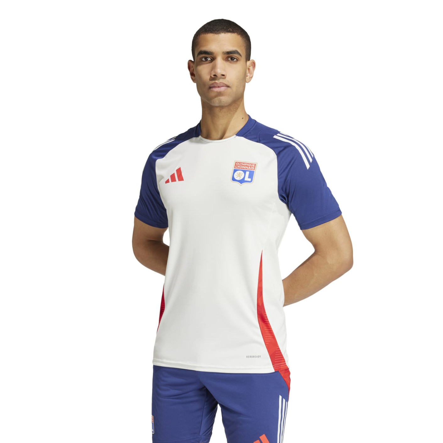 Adidas Olympique Lyon Trainingsshirt 2024-2025 Wit Donkerblauw Rood