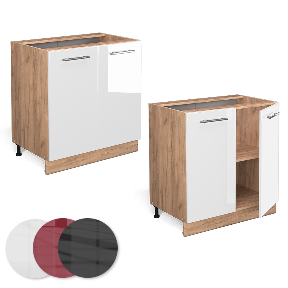 Vicco Unterschrank Küchenschrank Küchenmöbel Fame-Line Eiche Weiß modern 80 cm Küche Einbauküche Drehtür Einlegeboden Blende Küchenzeile Hochglanz