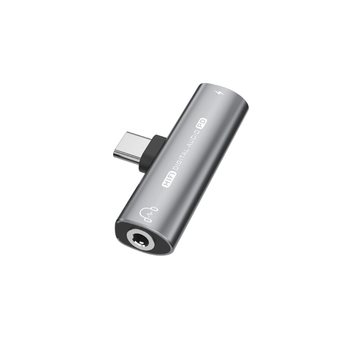 USB-C til 3,5 mm adapter for hodetelefoner og lader Grå