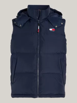 Colete puffer Alaska com capuz e plumas