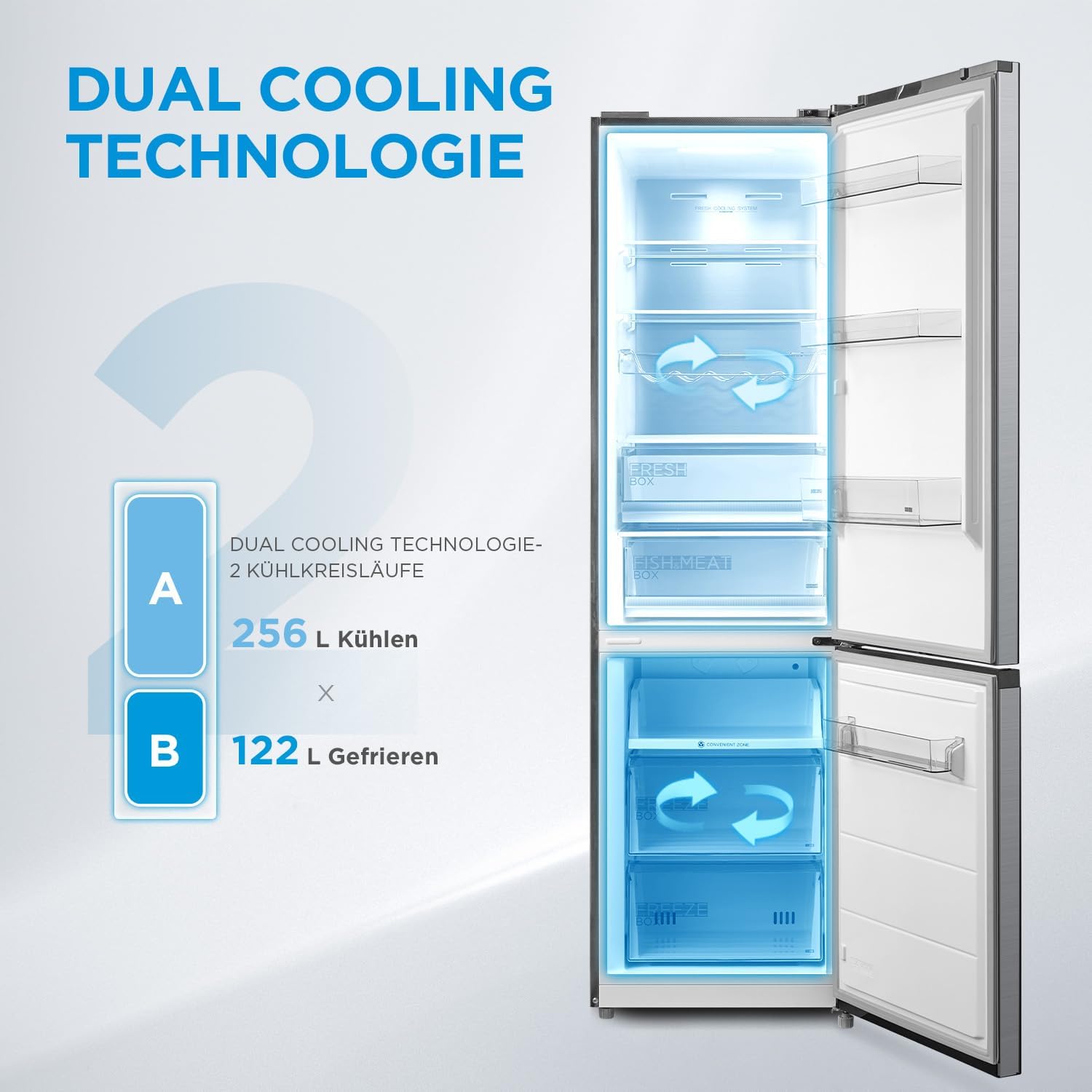 Midea MDRB521MGA46O Kühl-/Gefrierkombination/NoFrost/Besonders leise 29dB/Inverter Kompressor/Niedrigtemperaturzone/180° Verstellbare Gefrierfach-Schublade/201 cm hoch/256 L Kühlteil/122 L Gefrierteil