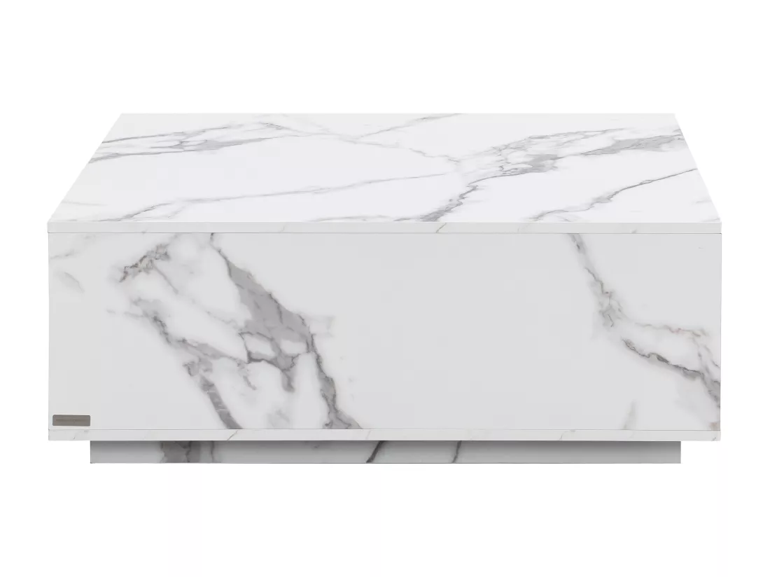Table basse avec 2 tiroirs en MDF - Effet marbre blanc - ANTRIM de Pascal Morabito