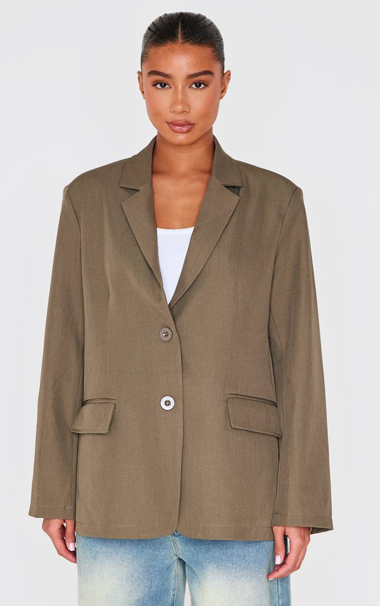 Vert Olive Blazer Oversize Structuré À Détails De Coutures