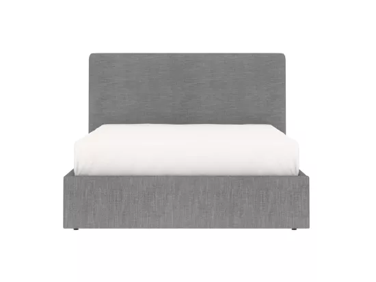 Lit adulte avec tête de lit et coffre de rangement – couchage 140x190 cm – tissu gris - sommier inclus - ANDY