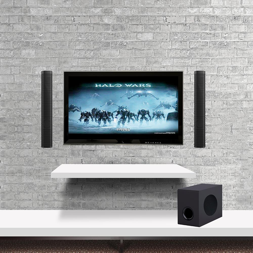 (2er Set) 80W Bluetooth Stereo Soundbar Heimkino TV Lautsprecher   1x Subwoofer / USB / Aux-In / Coax-In   Fernbedienung - Schwarz