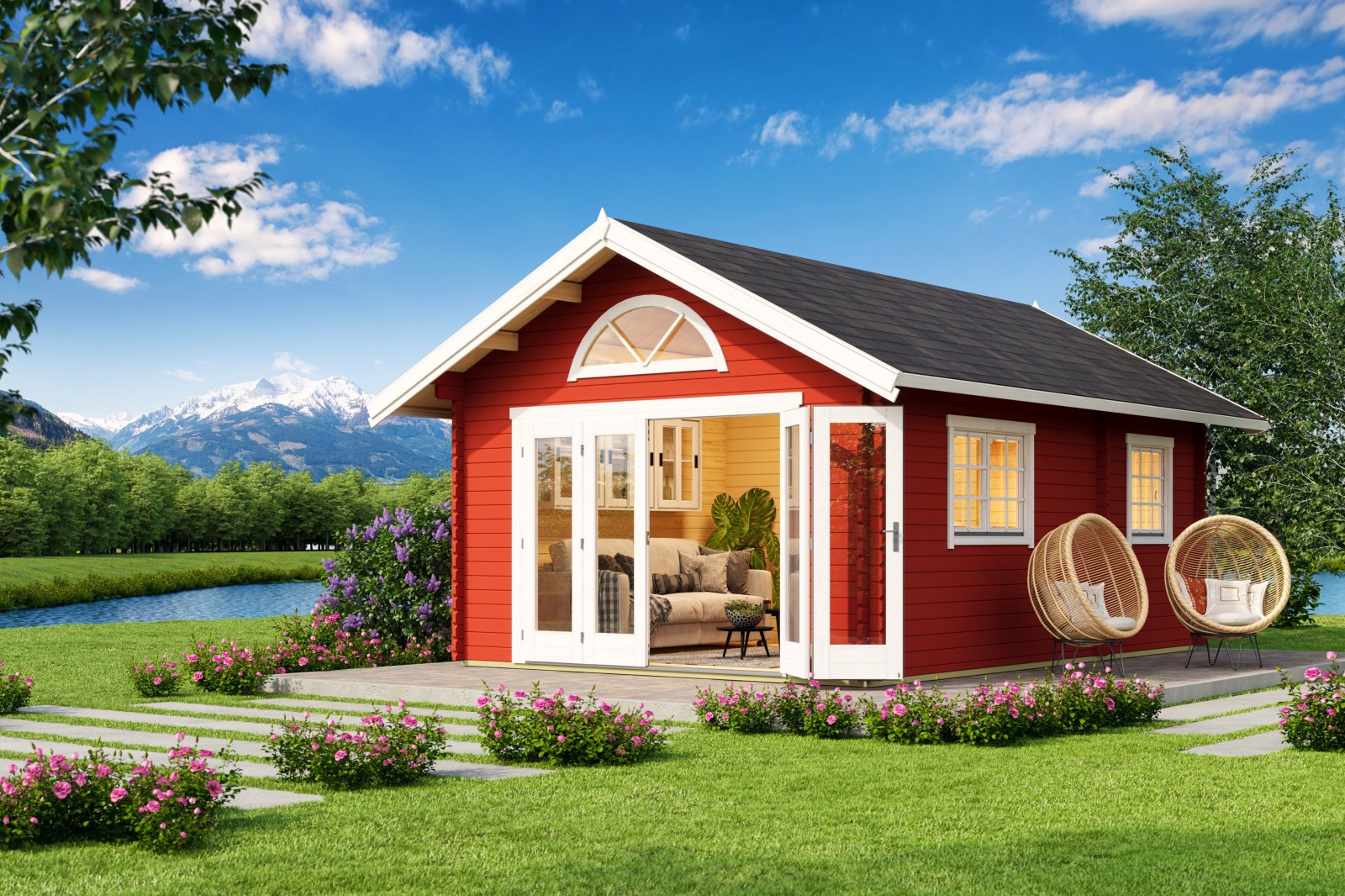 Gartenhaus CAROLINE 2.3 - schwedenrot - Fichte massiv - 390x575 cm