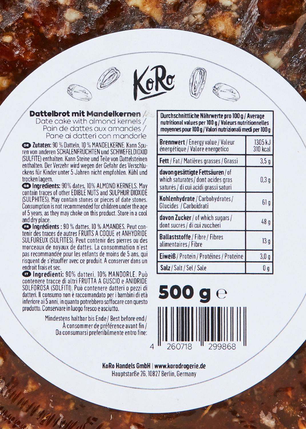 Dattelbrot mit Mandeln 500 g