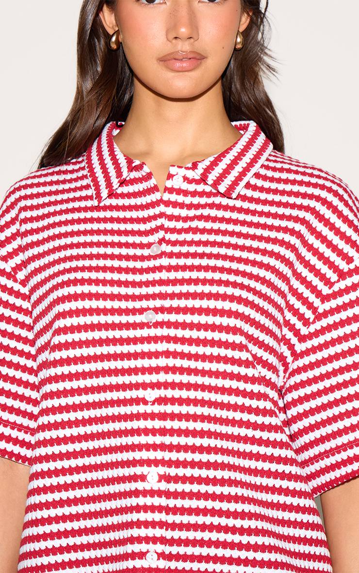 Red Stripe Ensemble Coordonné Chemise Texturée