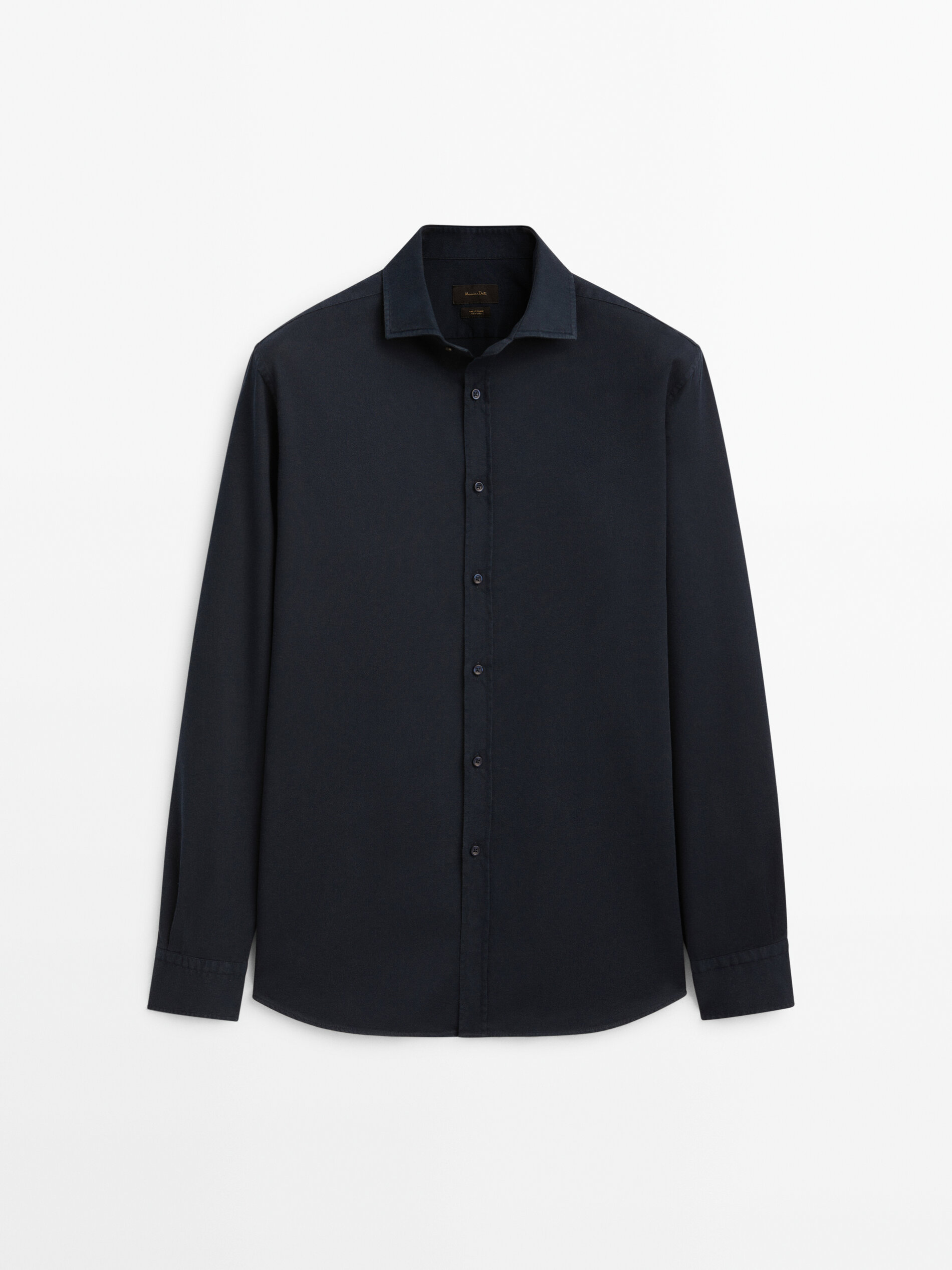 Camisa slim fit de algodão microestruturado - AZUL MARINHO