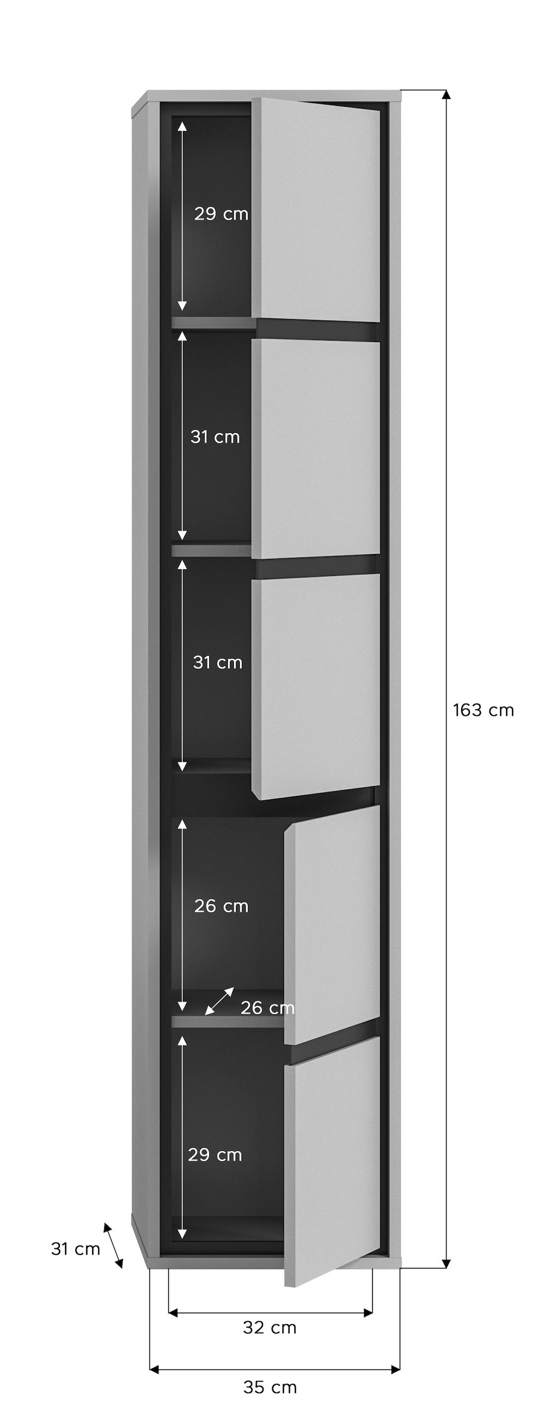 Bad-Hochschrank JARU grau / schwarz
