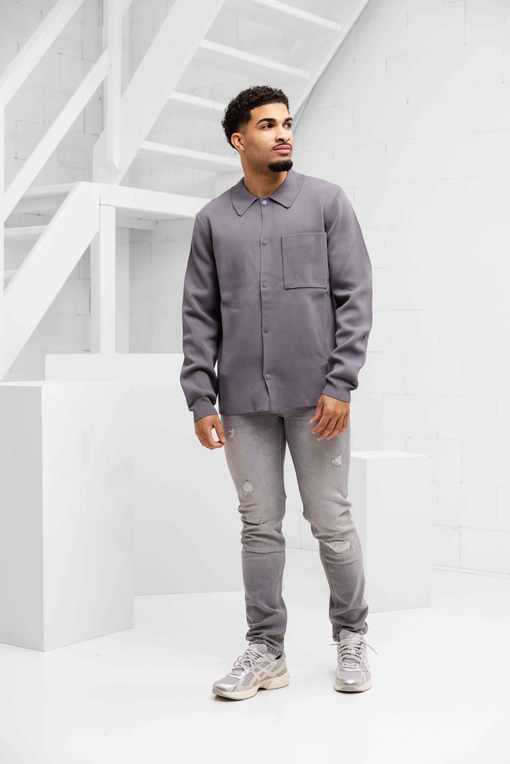 Off The Pitch Flat Knit Tailored Overshirt Heren Grijs