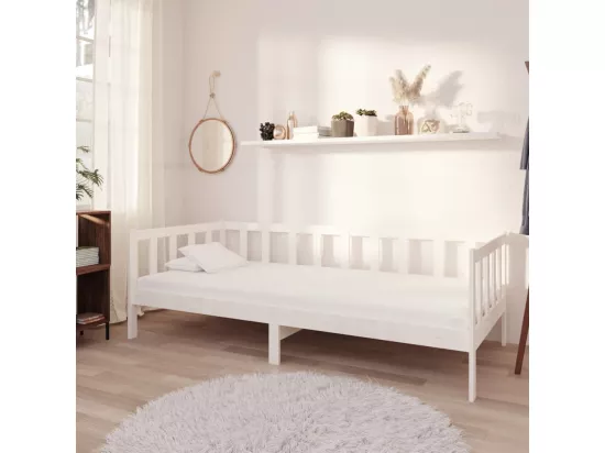 Lit de repos avec matelas 90x200 cm Blanc Bois de pin massif