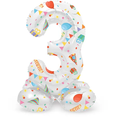 Folat Stehender Folienballon Ziffer / Zahl 3 Joyful Party - 41 cm