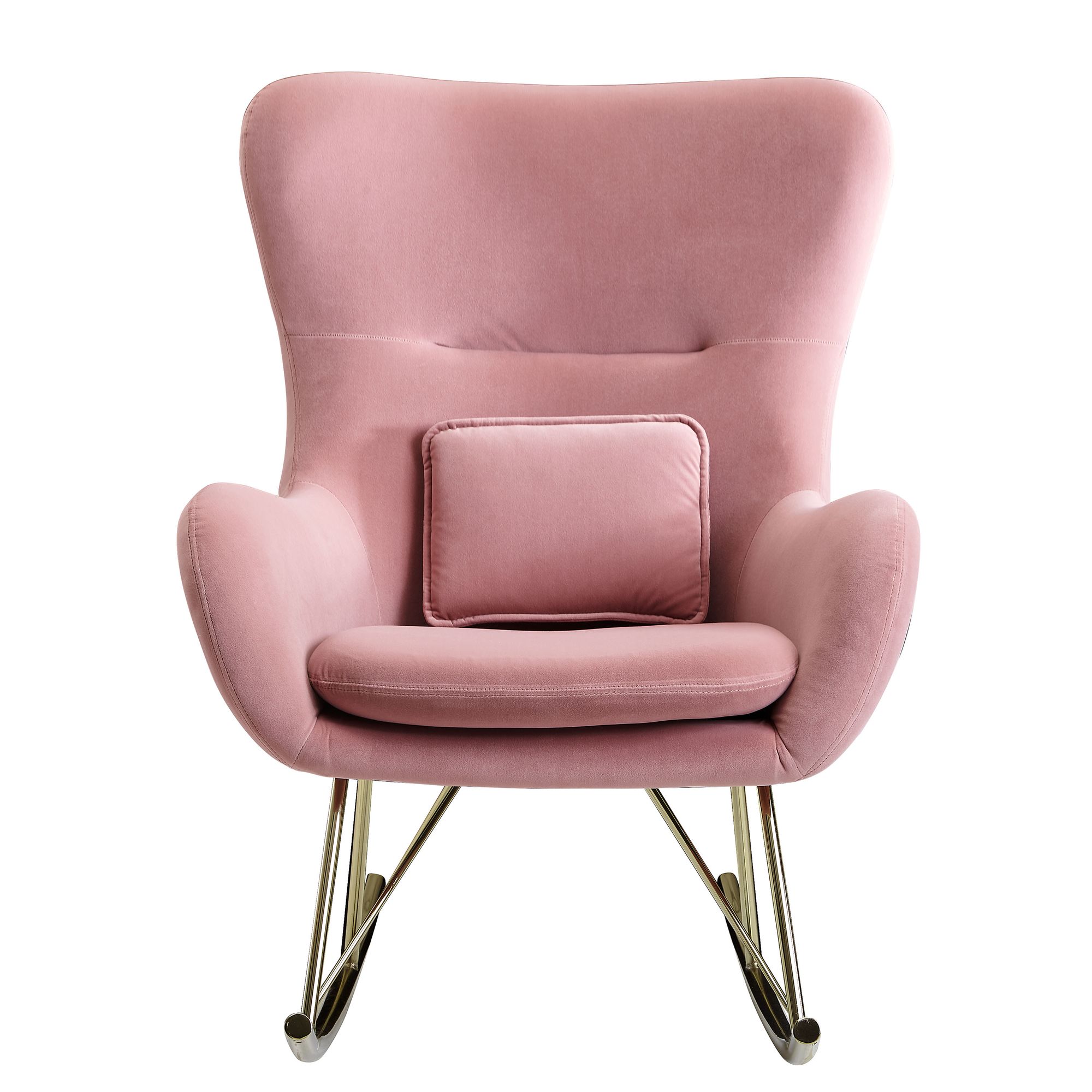 KADIMA DESIGN Schaukelstuhl aus Samt: Wippfunktion, Samt-Sitzschale, 74x101x89 cm, Rosa/Dunkelgrau/Hellgrau, 120 kg Belastung.