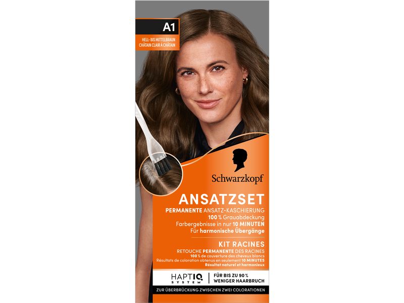 Schwarzkopf ANSATZSET Haarcoloration Hell-Mittelbraun A1 Permanente Ansatz-Kaschierung verleiht dem Haar harmonische Übergänge