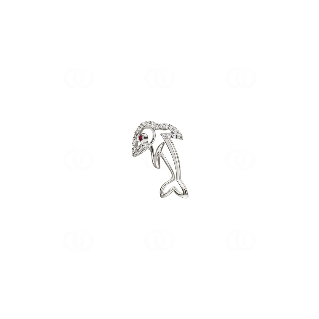 Anhänger 750/18 K Weissgold Delfin mit Rubin und Diamanten 0.14 ct H/si
