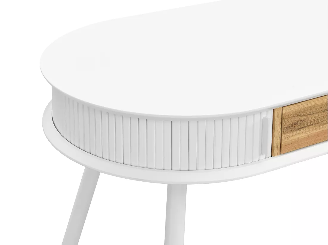 Bureau avec 1 tiroir et 2 portes coulissantes - Coloris : Blanc et naturel - VELURANI