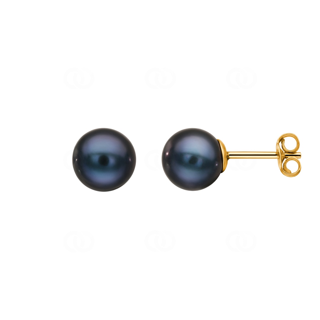 Ohrstecker 750/18 K Gelbgold mit schwarzer Süsswasserzuchtperle Ø 7mm