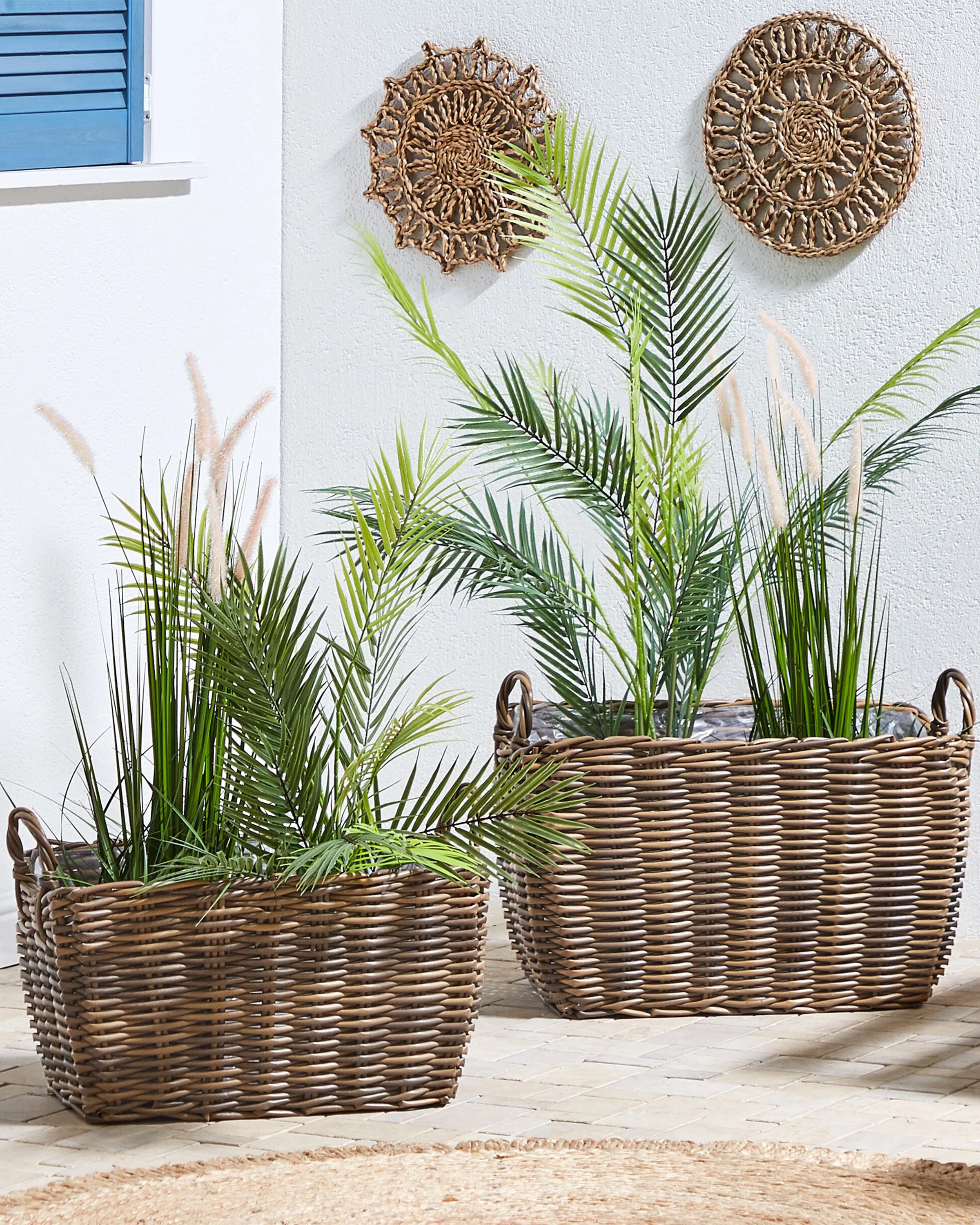 Set van 2 bloempotten ORMOS PE rotan 53/59 cm Bruin