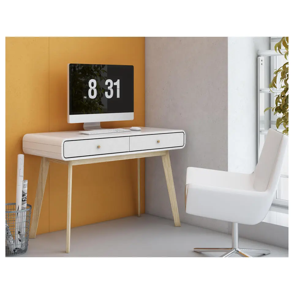 Cassie - Bureau met 2 laden in eiken look / wit