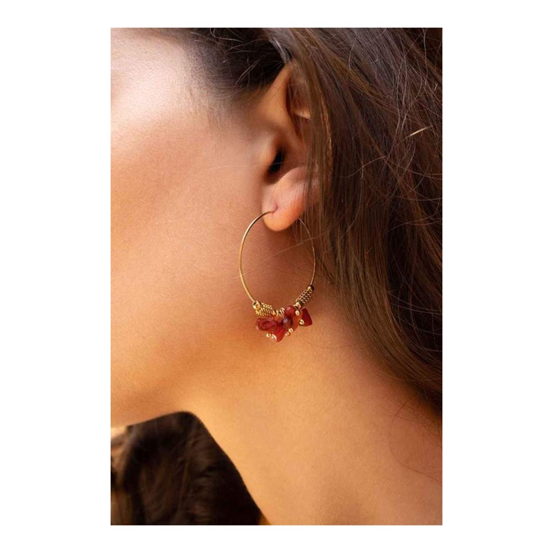 Boucles d'oreilles créoles en acier dorées ornées de pierres naturelles noires