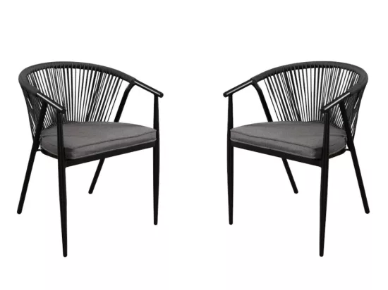 Lot de 2 fauteuils de jardin empilables en aluminium et cordes - Anthracite - PORTOFINO de MYLIA