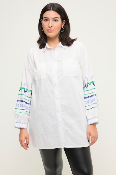 Bluse, Boxy Fit, Stickereien, Hemdkragen, 3/4-Ärmel