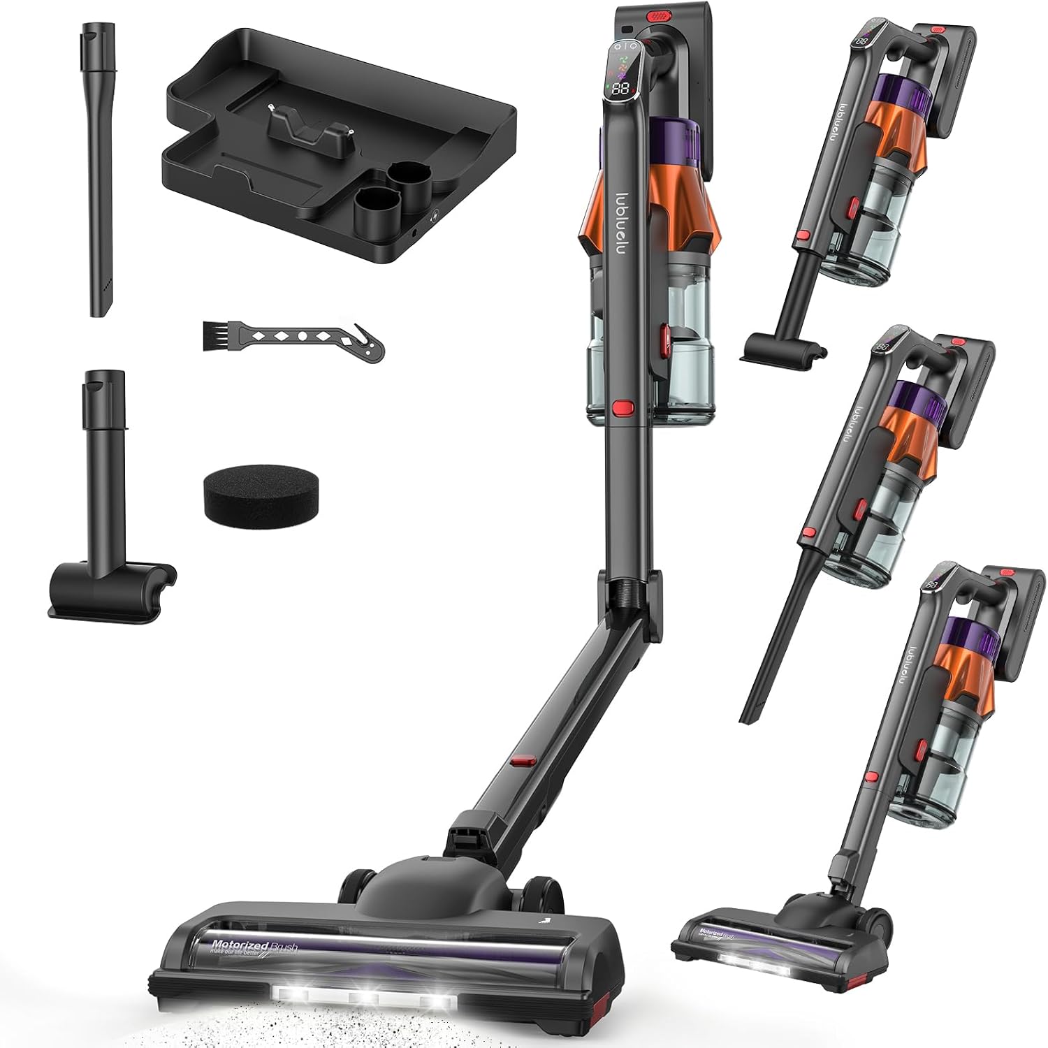 Lubluelu Akku Staubsauger kabellos, 55 kPa, 600 W, selbststehend & faltbar, bis zu 65 Min. Laufzeit, mit Ladestation, 7-stufiges Filtersystem, für Tierhaare, Hartb?den & Teppiche