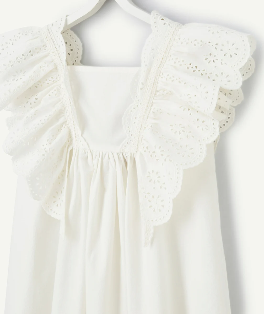 robe manches courtes fille écru avec broderies anglaises