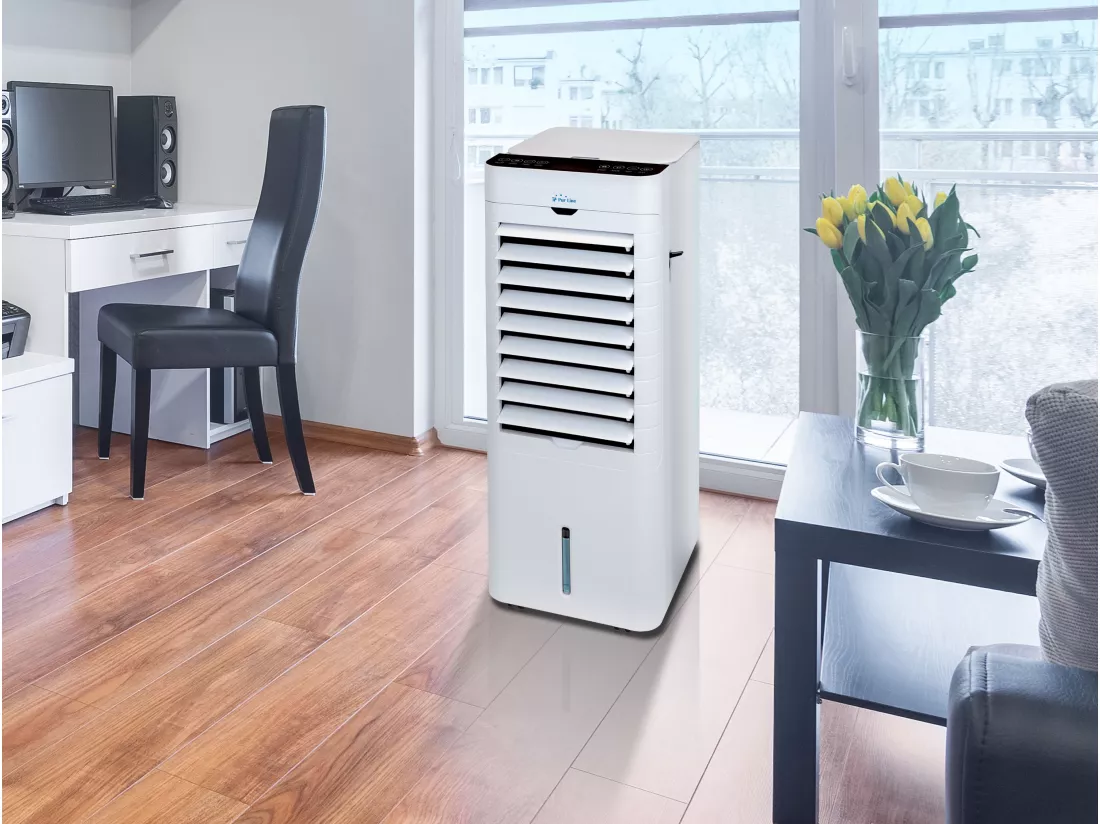 Rafraichisseur d'air par évaporation à débit élevé et chauffage