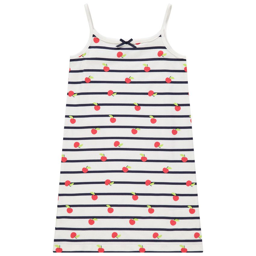Chemise de nuit à fines bretelles rayée - Ecru