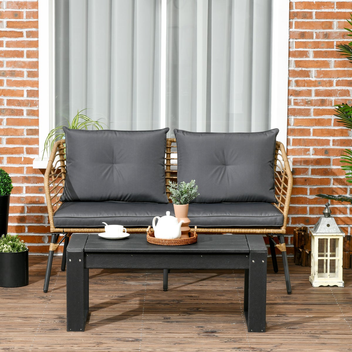 Outsunny bijzettafel, 95L x 42B x 40H cm, HDPE, zwart