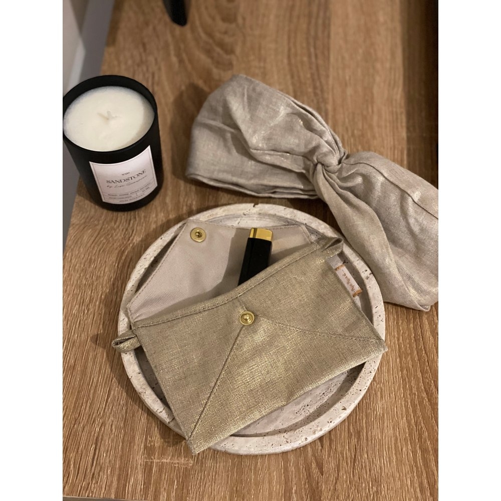Petite Pochette Enveloppe Lin Doré