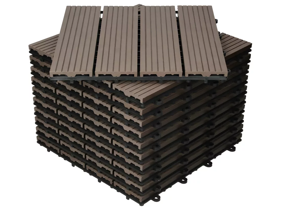 Carreaux terrasse dalles 30x30 cm 2 m² carrelage jardin aspect bois marron foncé