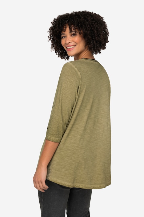 T-Shirt, oversized, Metallic-Stern, Rundhals, 3/4-Ärmel