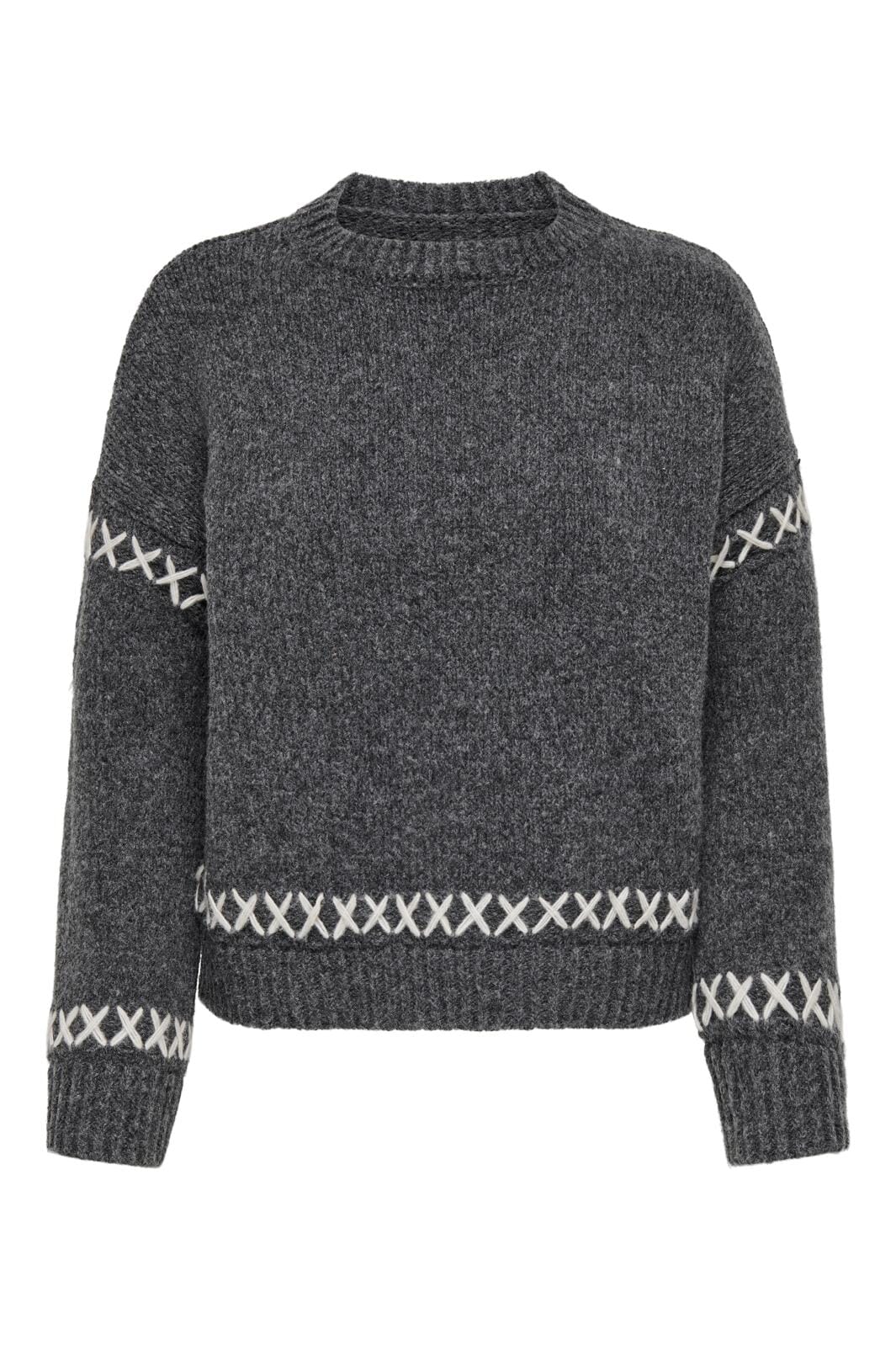 Only Onlamanda Life Ls O-Neck Detail Cc Knt 4566571 dark grey melange cloud dancer
