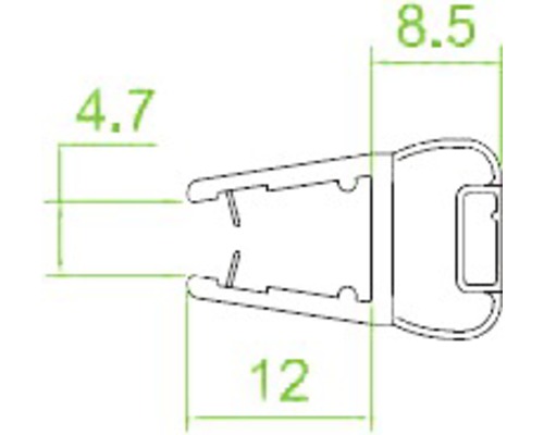 Magnetisch profiel geschikt voor 6-8 mm glas - 180° lengte 2010 mm