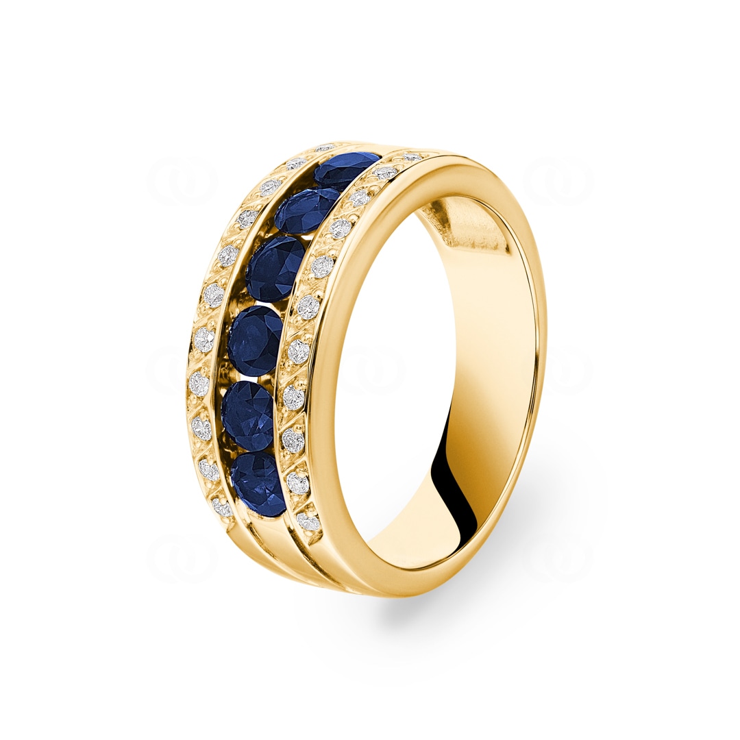 Saphirring 750/18 K Gelbgold mit Diamanten 0.14 ct H/si