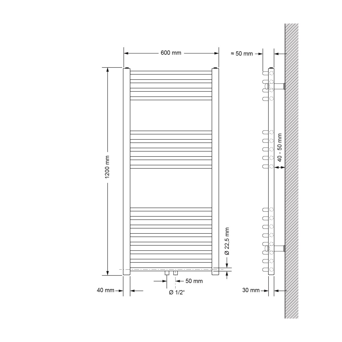 ECD Germany Badkamerradiator, Middenaansluiting, 600 x 1200 mm, Chroom Gebogen, met Thermostaat en Aansluitset, Vloermodel, Chroom - Radiator, Verwarming, Handdoekwarmer, Handdoekdroger, Handdoekradiator