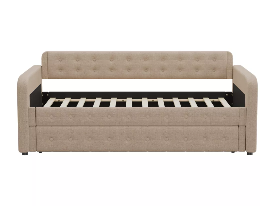 Canapé lit gigogne - 90 x 200 cm - grand espace de rangement - MDF - Marron