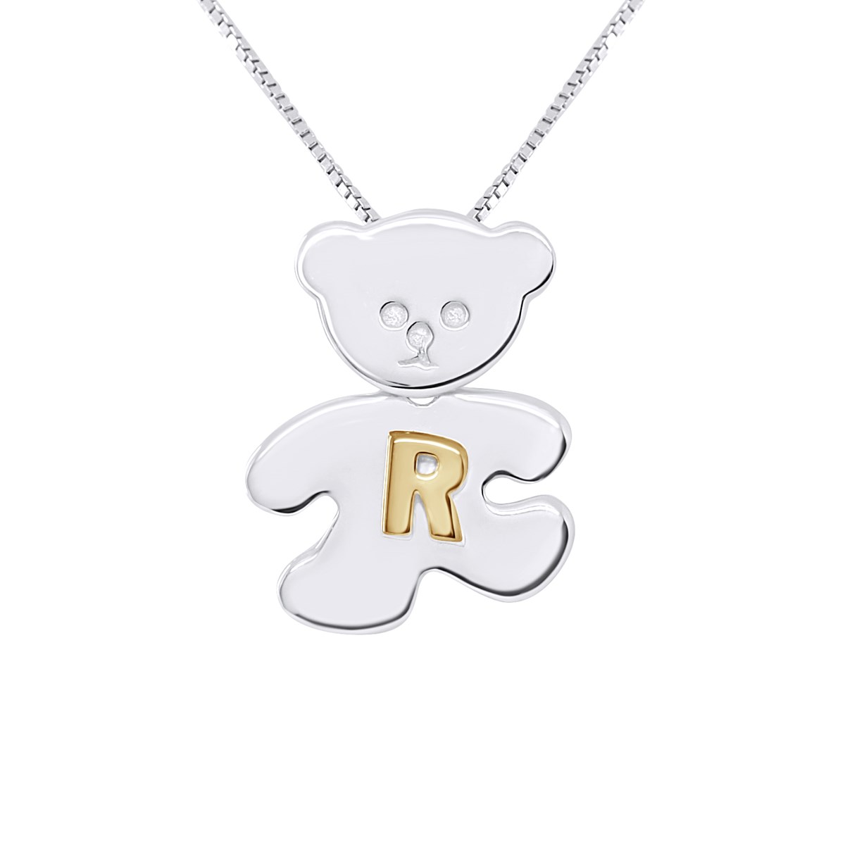 Pendentif OURSON Argent - Lettre R plaqué Or Jaune