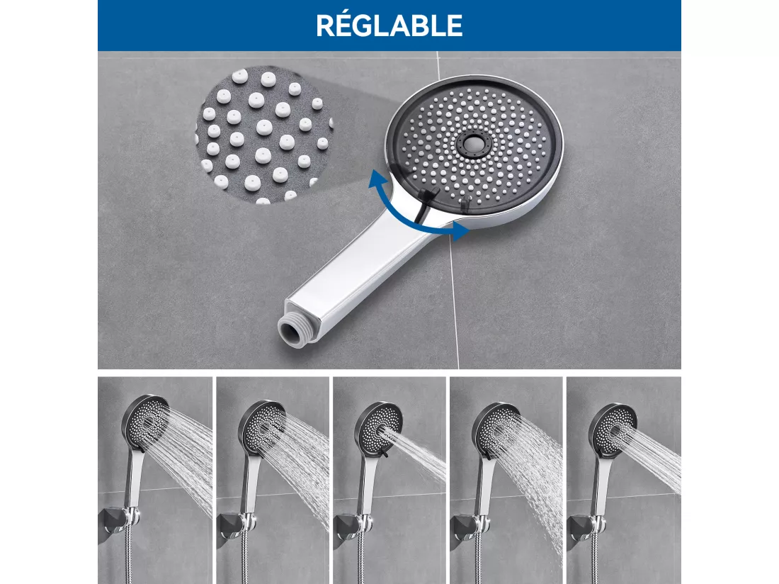 Auralum MAX Robinet de Baignoire Cascade,Mural Mitigeur de Baignoire avec Douchette de 5 modes,Robinet Mitigeur pour Salle de Bains en Laiton,Chromé