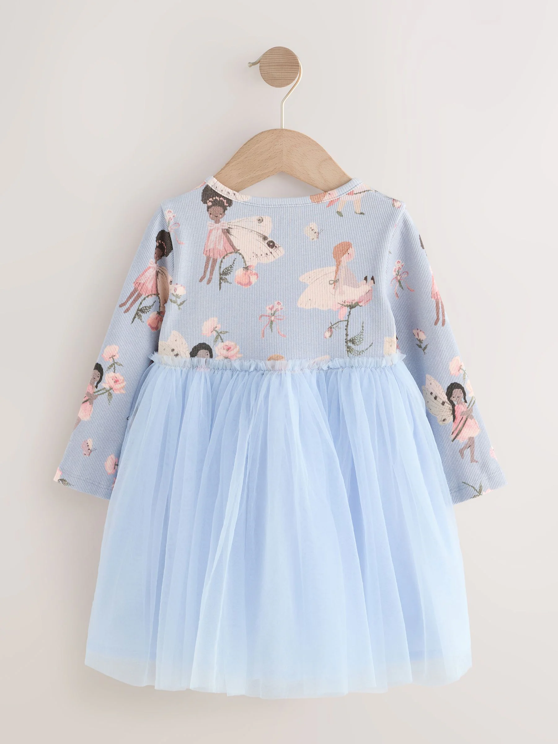 Blauw elfje - Feestjurk van mesh met lange mouwen (3mnd-7jr)