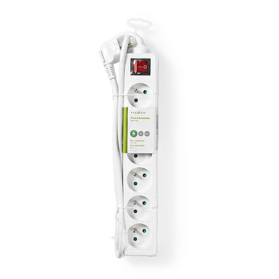 Nedis Multiprise 6 prises avec interrupteur - Blanc