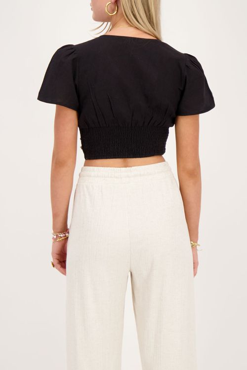 Zwarte linnen look top met schelpjes