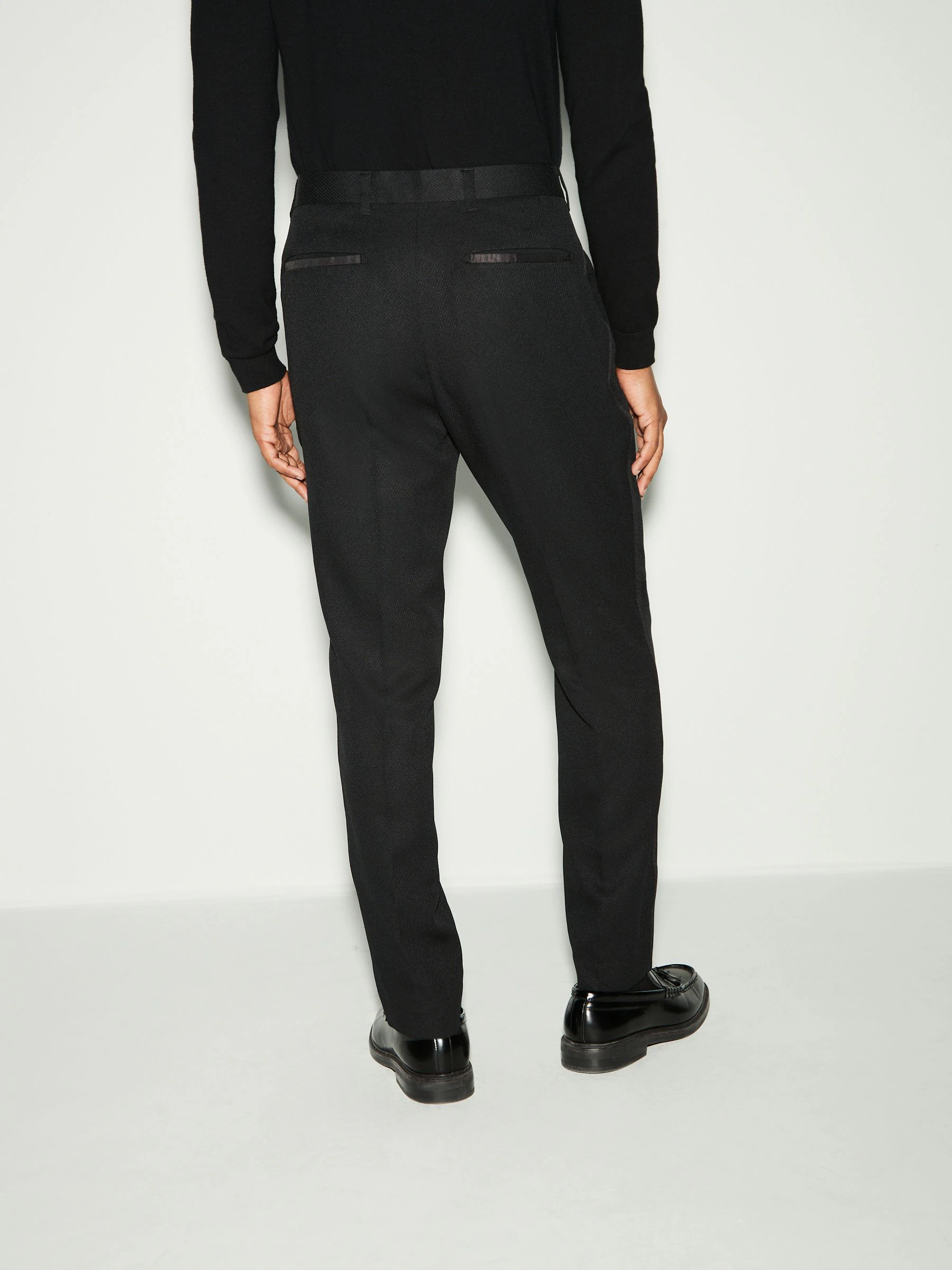 Zwart - Slim Fit - Smokingpantalon met biesdetail en textuur